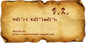 Vári Kálmán névjegykártya